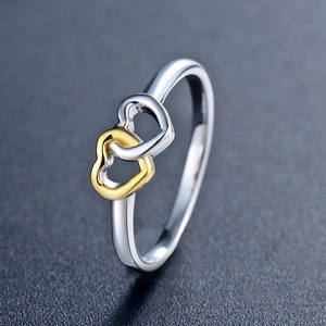 S925 sterling silver hollow heart ring with two-tone gold and silver finish