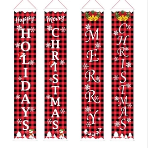 Christmas nutcracker porch banners with red buffalo plaid pattern and festive decorations
