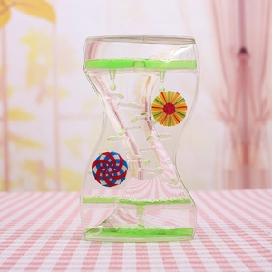Dual-color liquid motion timer hourglass with rotating wheels for desk sensory decor