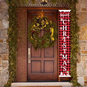 Christmas Porch Banners Buffalo Plaid Oxford Cloth Santa Snowman Merry Christmas Happy New Year Outdoor Door Hanging Decor