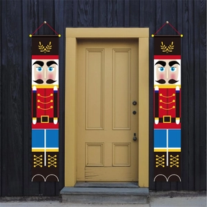 Nutcracker soldier Christmas door banners set on yellow door for holiday home decoration