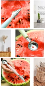 Dual-head stainless steel fruit baller and carving knife carving ripples in watermelon