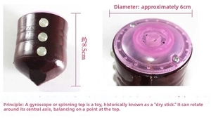 Detailed view of the colorful musical light-up spinning top with dimensions 6cm by 8.5cm