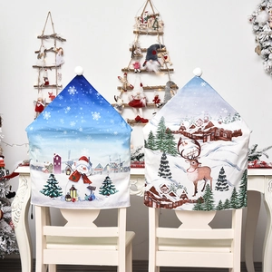 Christmas chair covers set with snowman and reindeer patterns for holiday dining decor
