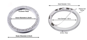 Detailed size specifications for crystal car ignition button ring with silver rhinestones