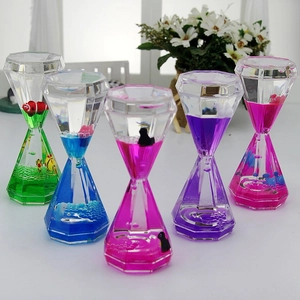 Diamond Shaped Liquid Motion Timer Acrylic Hourglass Desktop Ornament Floating Cartoon Animal Home Office Decor Stress Relief