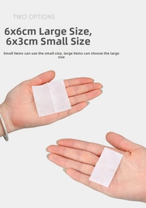Detailed comparison of 6x6cm and 6x3cm clear adhesive strips with size guide labels
