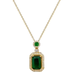 Elegant gold titanium steel necklace featuring a rectangle emerald green pendant set
