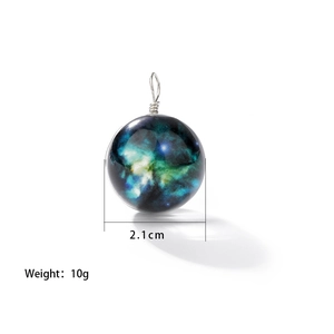Luminous galaxy glass ball pendant with starry blue nebula pattern and silver metal clasp