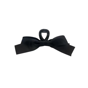 Elegant large black satin double bow hair claw clip for women's sophisticated hairstyles