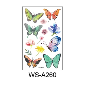 Waterproof temporary tattoos for children featuring watercolor butterflies and flowers WS-A260