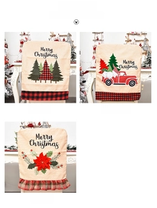 Detail of Christmas chair covers featuring festive embroidery on premium linen fabric