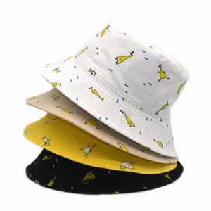 Reversible Cotton Bucket Hat Women Men Cartoon Duck Print Sun Protection Foldable Outdoor Summer Travel Casual Sun Hat