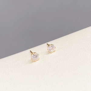 Three pairs of elegant S925 silver needle stud earrings with gold zircon setting