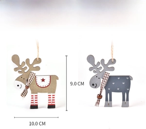 Detailed size chart for reindeer wooden Christmas tree ornaments with rustic dimensions