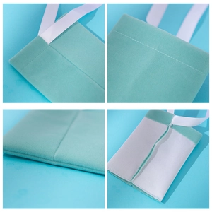 Tiffany blue velvet jewelry drawstring pouches with white silk ribbon ties in four views