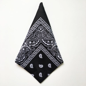 Black paisley bandana with classic pattern folded into a triangle for hip-hop and sports