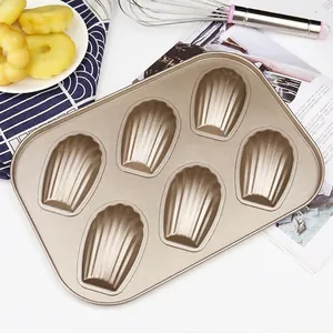6-cup champagne gold Madeleine pan made of heavy-duty carbon steel with non-stick coating