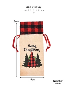 Detailed view of Merry Christmas wine bottle bag with red ribbon and 36cm x 15cm dimensions