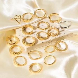 Minimalist 18K Gold Plated Stainless Steel Rings For Women Waterproof Tarnish Free Geometric Croissant Twist Wave Heart