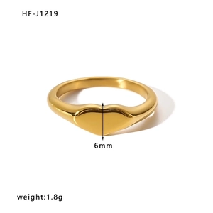 Polished 18K gold plated heart signet ring for women with 6mm flat top design