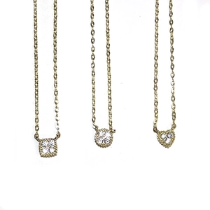 S925 sterling silver 14K gold plated necklace with heart, round, and square zircon pendants