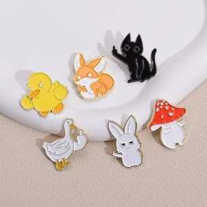 Funny cartoon animal enamel pins set with middle finger gesture for clothing and bags
