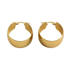 Elegantes pendientes de aro anchos de acero inoxidable dorado para mujer con acabado brillo