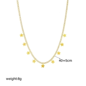 Gold star pendant necklace with cubic zirconia, stainless steel, 40+5cm length, 8g weight