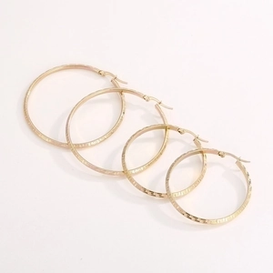 Gold-plated stainless steel hoop earrings with Greek key pattern in four sizes
