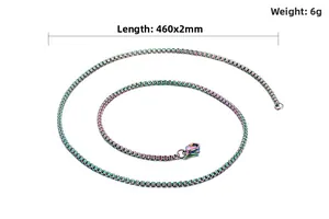 Detail view of 460mm rainbow stainless steel square box chain with lobster clasp