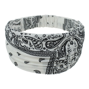 Bohemian paisley print elastic headband in white and black for women fashion accessories