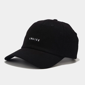 Black cotton baseball cap with white CRUISE embroidery shown in a front-side view