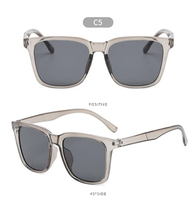Detail view of champagne square frame sunglasses with dark grey lenses in C5 colorway