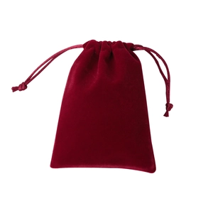 Burgundy velvet drawstring pouch for jewelry packaging with soft plush texture