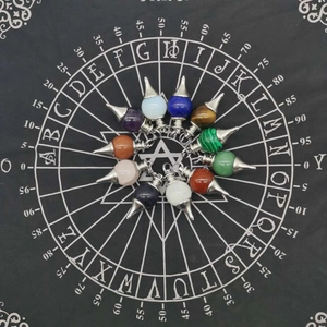 Circle of 12 natural stone pendulum pendants including amethyst and rose quartz