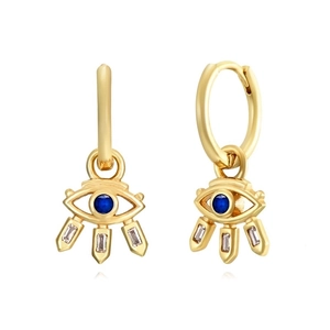 Vintage Evil Eye Copper Hoop Earrings With Silver Earring Post Blue Zirconia Inlaid Dangle Earrings For Women Jewelry