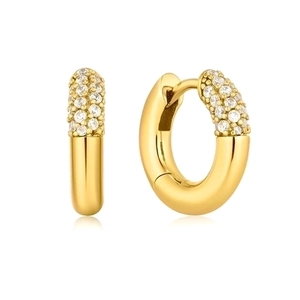 Retro punk gold huggie hoop earrings for women with micro-set zircon and S925 silver pins