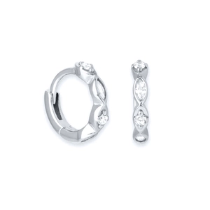 S925 silver needle geometric hoop earrings with marquise cubic zirconia in silver