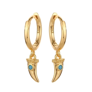 Unique Wolf Fang Pendant Drop Earrings For Women Green Zirconia Inlaid Copper 925 Sterling Silver Post Gold Silver Plated Vintage Jewelry