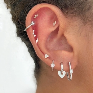 S925 silver U-shaped twisted hoop earrings set with minimalist sparkling stud studs