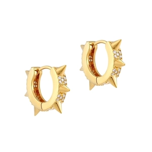 Chic gold-plated hoop earrings with micro-set zircon spikes and a polished metallic finish