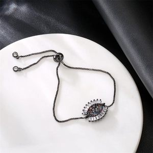 Adjustable evil eye charm bracelet with colorful zircons and black finish box chain
