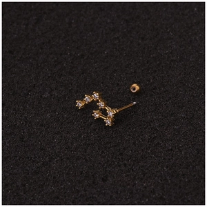 Golden Sagittarius constellation stud earring with cubic zirconia and screw back ball