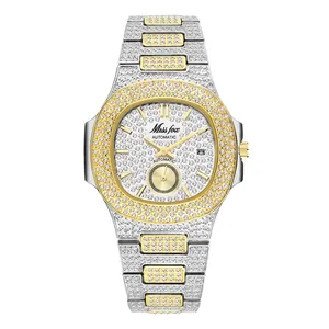 Luxury iced out gold and silver men's watch with full crystal diamond pave design