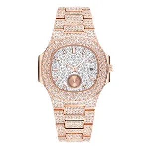 Luxurious men's rose gold watch with full diamond setting and large iced out dial
