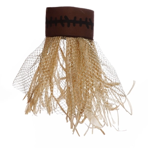 Carnival straw cosplay set featuring raffia tassels and gold mesh accessories