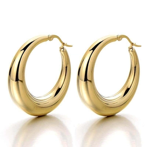 Crescent Hoop Earrings Stainless Steel 18K Gold Plated Chunky Hollow Geometric Circle Huggie Jewelry For Women Men
