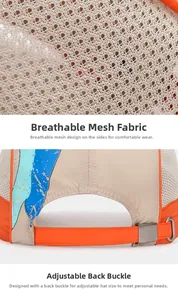 Detail of breathable mesh fabric and adjustable metal buckle on a kids baseball cap