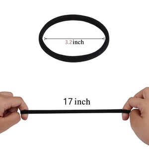 Detail view of 3.2-inch black nylon hair band showing stretchability up to 17 inches